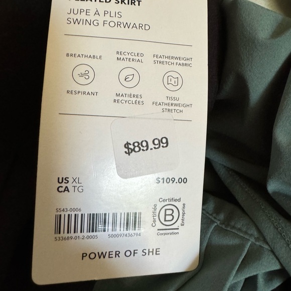 Athleta Swing forward pleated skirt xl nwt black and green - Picture 5 of 5